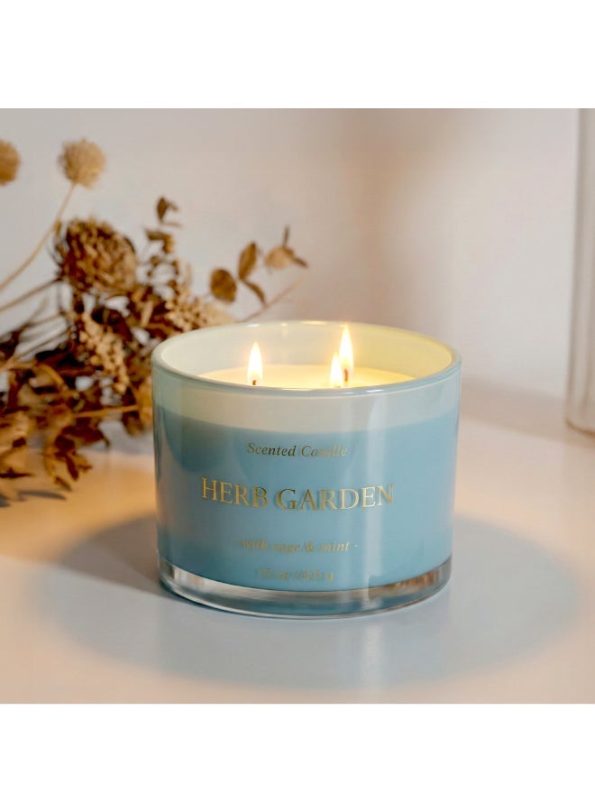 IRIS CELESTE Herb Garden Jar Candle 425grams - 3 wick Scented candle 15oz  | 50 hrs burn-time | Perfect for Gifting, Home Décor, Parties & Room Perfuming | Ideal for Living room and Office Décor - Image 1